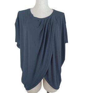 Armani Collezioni Top Black Short Sleeve Surplice Wrap Knit Blouse Womens 40 L